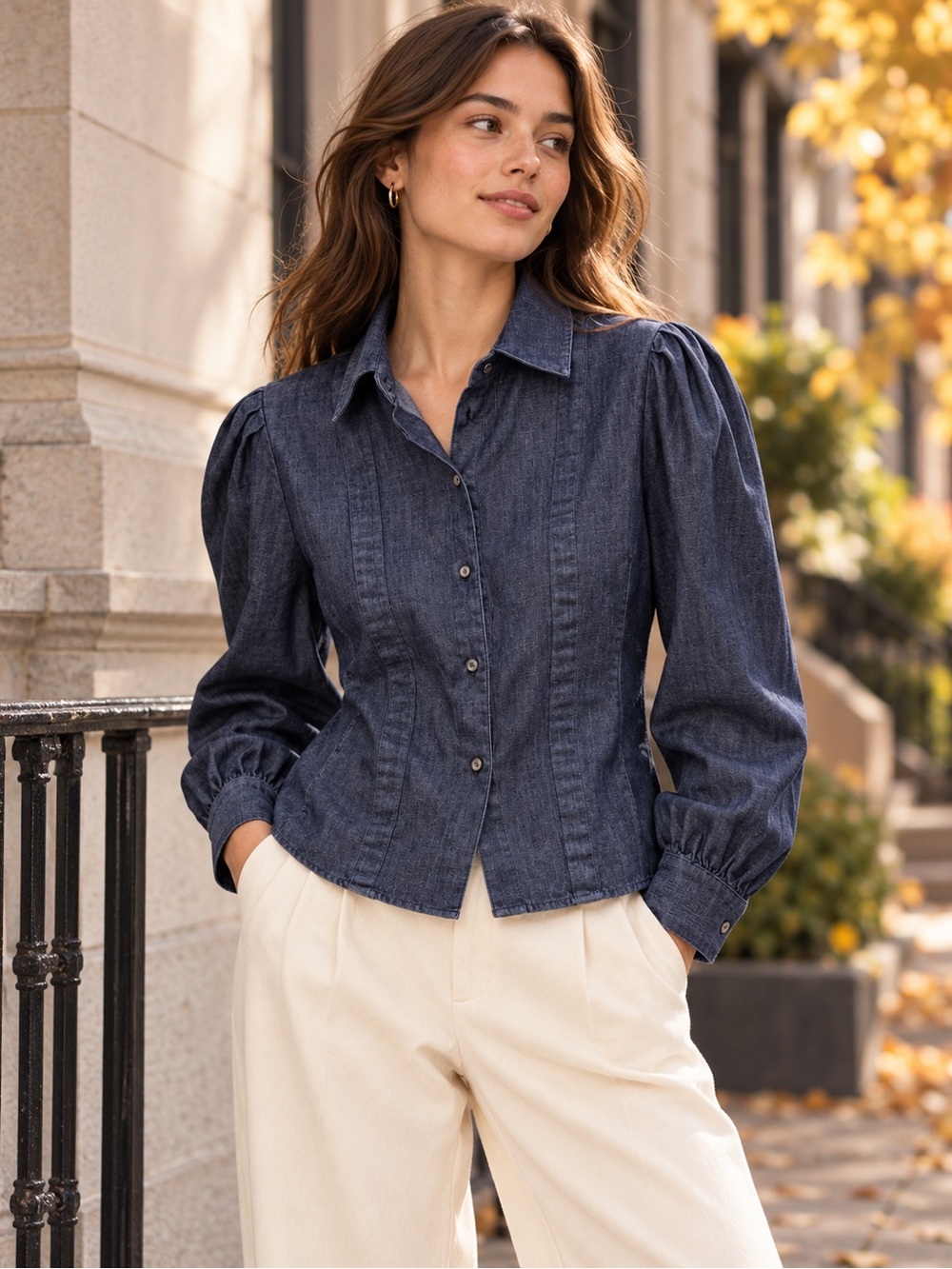 Weekend Max Mara Puff Sleeve Denim Shirt US 10